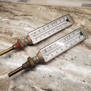 2 Vintage Moeller reverse reading Temperature Thermometer Steampunk 16"x2.75"